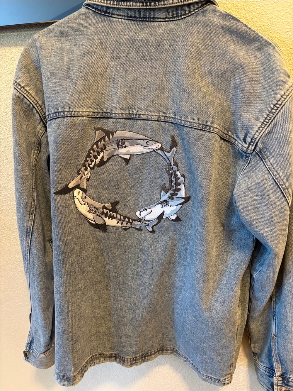 UNISEX Custom Shark Patch Denim Chore Shirt Jacket